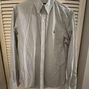 Ralph Lauren White and Blue Casual Button Down Shirt Slim Fit Gingham Checkered